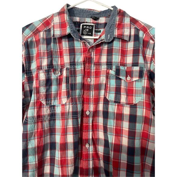 PROJEKRAW Mens Multicolor Plaid Collared Short Sleeves Button-Up Shirts XL - Picture 2 of 15